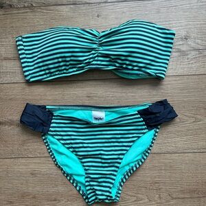Teal and Navy Blue Striped Bikini